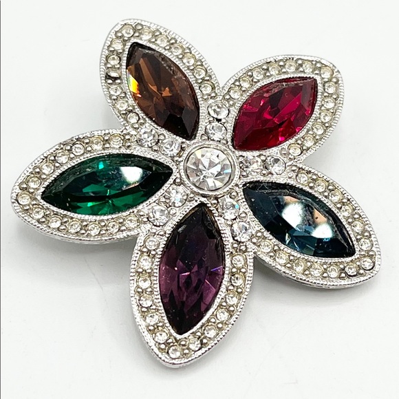 Vintage Kenneth Lane Rhinestone Flower Brooch Pin - Picture 4 of 5
